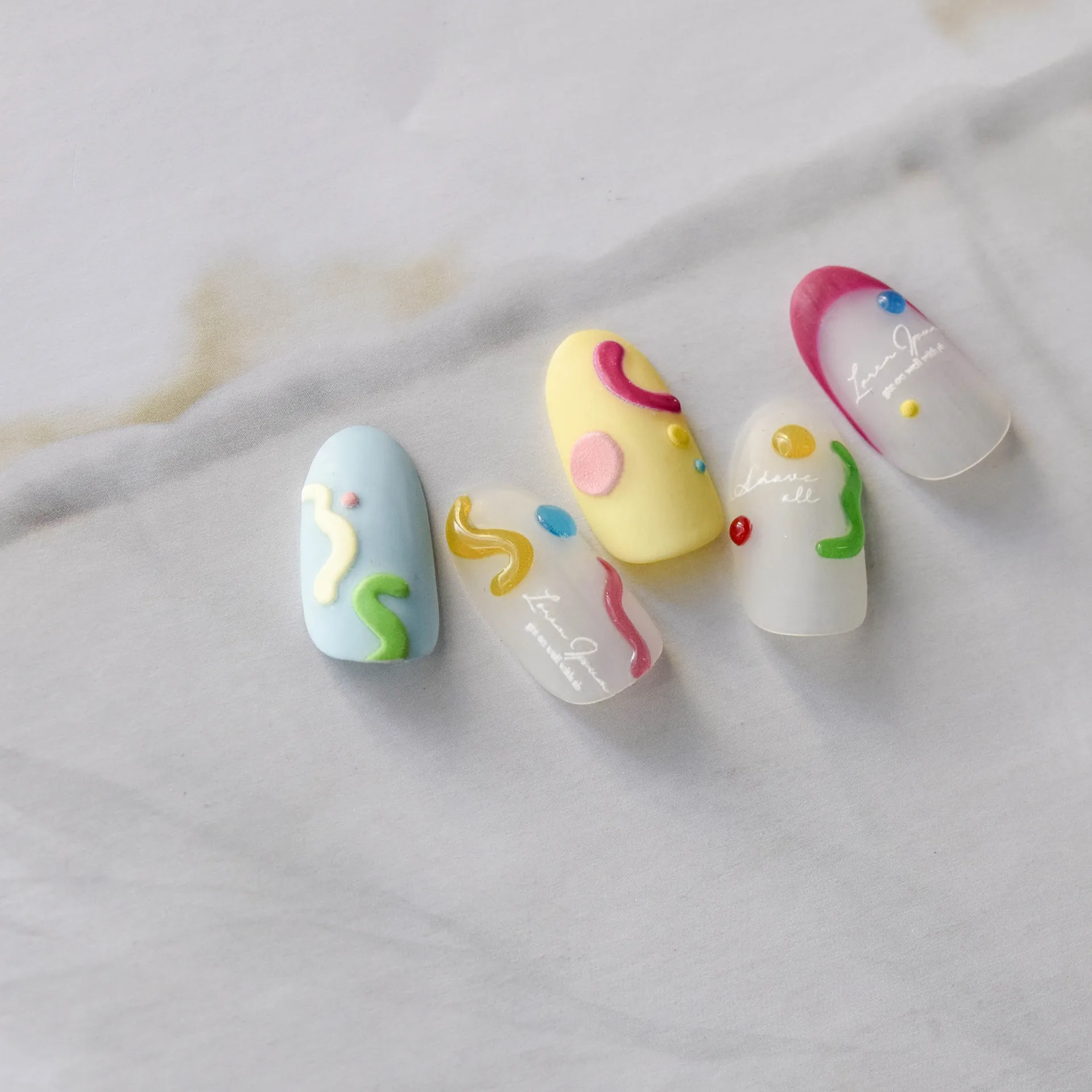 Cute Colored Lines Round Dots 5D Soft Embossed Reliefs Self Adhesive Nail Art Stickers Birthday Cake Bunny 3D Manicure Decals