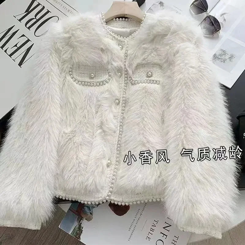 

High-Quality Imitation Fox Fur Coat Women 2024 Autumn Winter New Short Cotton-Padded Jacket Fashion Small Fragrance Female Tops