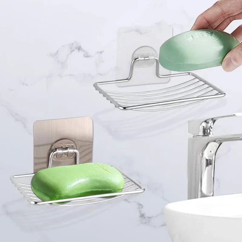 Stainless Steel Soap Holder Bathroom Wall-Mounted Self Adhesive Kitchen Spong Storage Rack