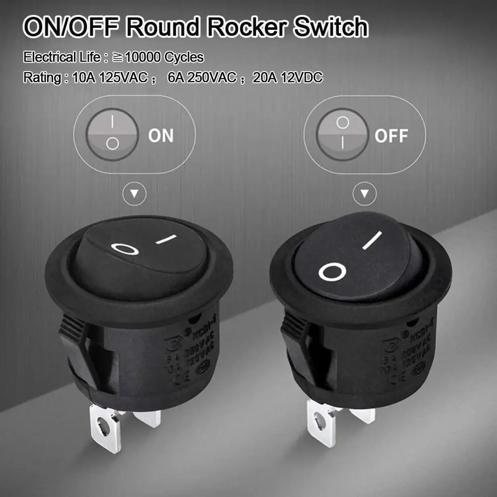 5PCS ON/OFF Round Rocker Switch MINI Toggle Switch 2 Pin SPST Push Button Switch 12V 24V 20MM with Wires for Auto Car Boat RV
