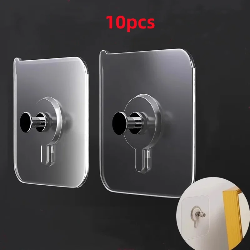 6Pcs PVC Strong Adhesive Nails Hooks Poster Seamless Wall Hook Waterproof Durable Transparent Kitchen Bathroom Screw Hook Hanger