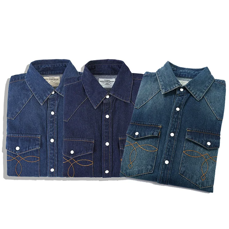 Camisa vaquera vintage americana para hombre, camisa militar gruesa lavada de manga larga para primavera y otoño, camisas vaqueras para hombre de alta calidad_voghion.com