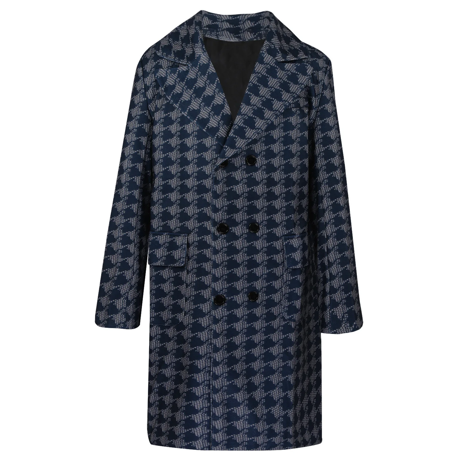 Men Retro Plaid Casual Suit Coat Lapel Double Breasted Loose Comfortable Mid Length Casual Fashion Slim Versatile Wind Coat