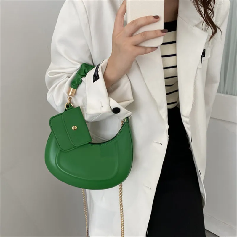Solid Color Leather Handbag with Small Bag Stylish Underarm Shoulder Bag Fashion Pleated Tote Bag Simple Chain Cross Body Bags