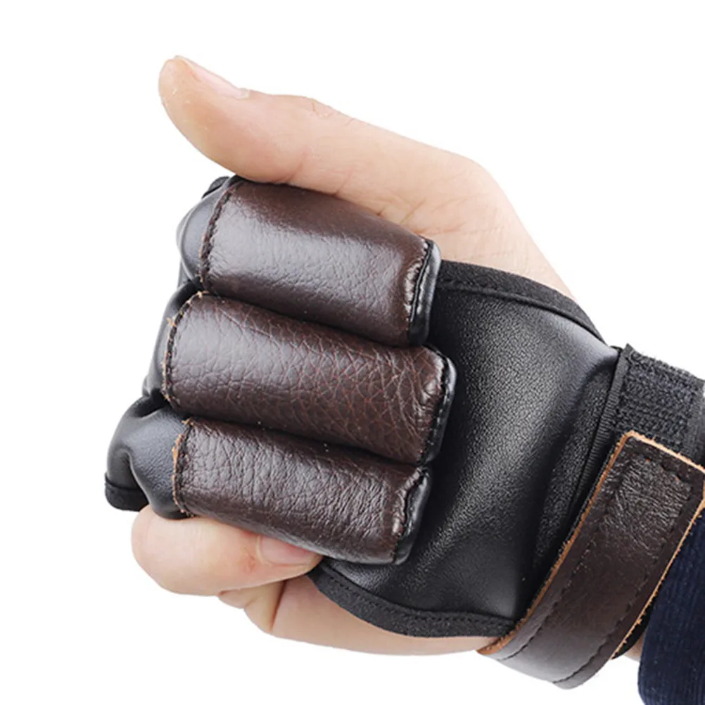 Gant de protection tir à l'arc trois doigts cuir PU anti-dérapant pour chasse et pêche sportive