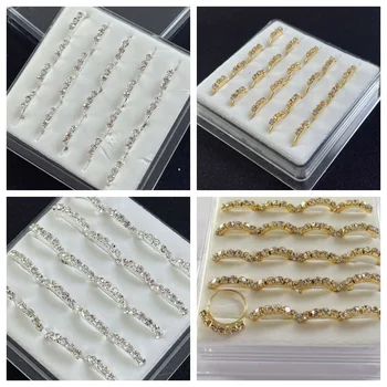 1 box/20PCS gold silver brass pierced nose ring, inlaid with shiny glass stones - ladies luxury nose ring jewelry, perfect for d 1