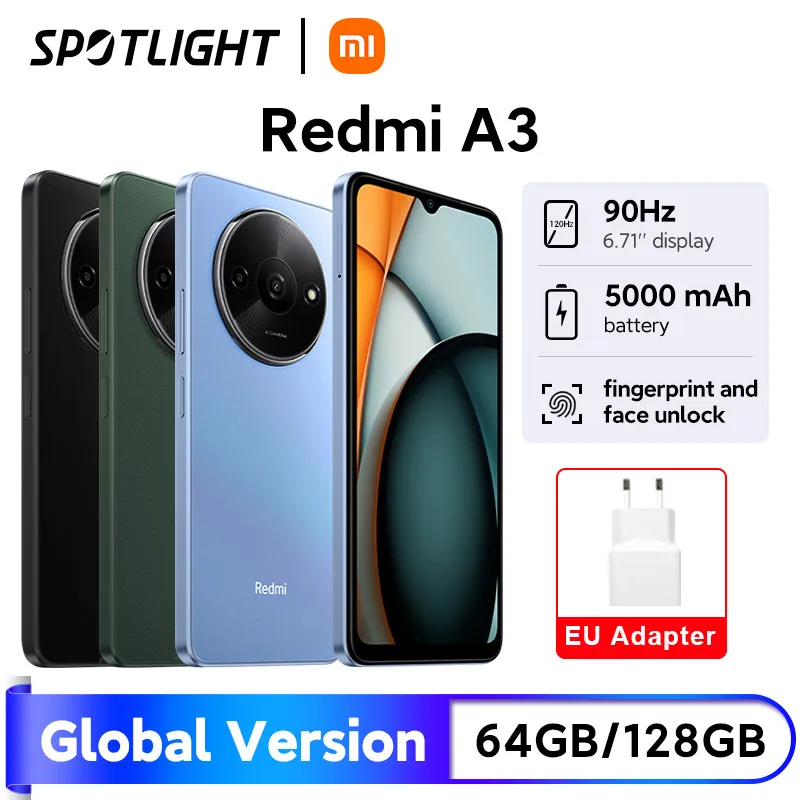  Global Version Xiaomi Redmi A3 Smartphone 64GB / 128GB ROM 6.71" Dot Drop display MediaTek Helio G36 5000mAh Battery 8MP Camera 