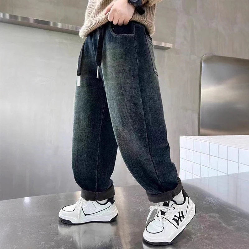 패션 소년 청바지 바지 봄 가을 어린이 캐주얼 스트레이트 루즈 데님 바지 십대 streetwear 스포츠 바지 아동 의류