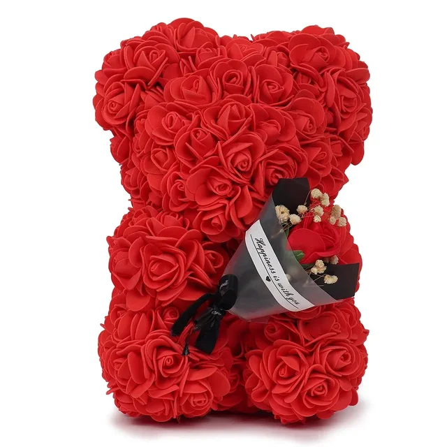 Regali Per La Mamma Ours En Roses Artificielles Avec Lumière LED - Cadeau Saint-Valentin, Fête Des Mères - 25x18 Cm Cadeau Anniversaire Original
