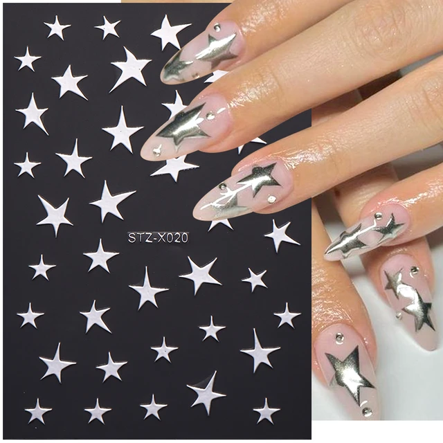 1 Sheet Metal Silver Star Nail Stickers Star Nail Art Decals Self Adhesive Star  Stickers for Women Girls Manicure Accessories - AliExpress