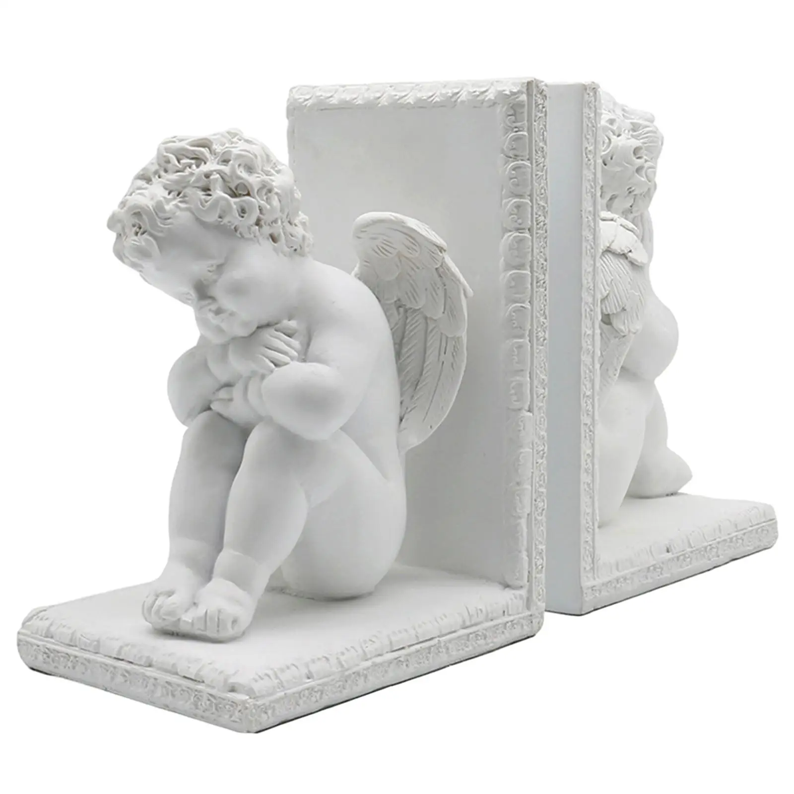 2 Pieces Angel Statues Bookends Book Supports Decorative Figurine Sculpture for Shelves Cabinet Desk Living Room Home Decoration