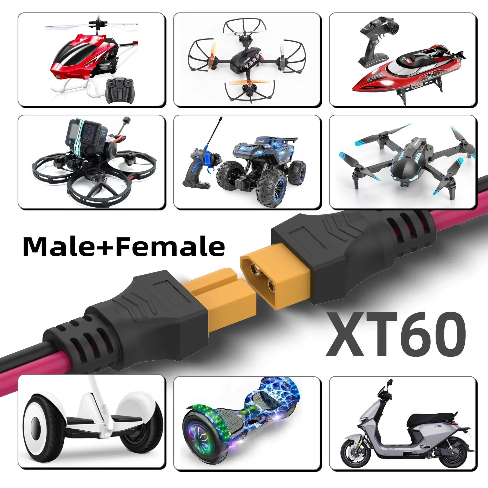 Lot de 2 Connecteurs XT60 Mâle/Femelle pour Batterie RC - 30A