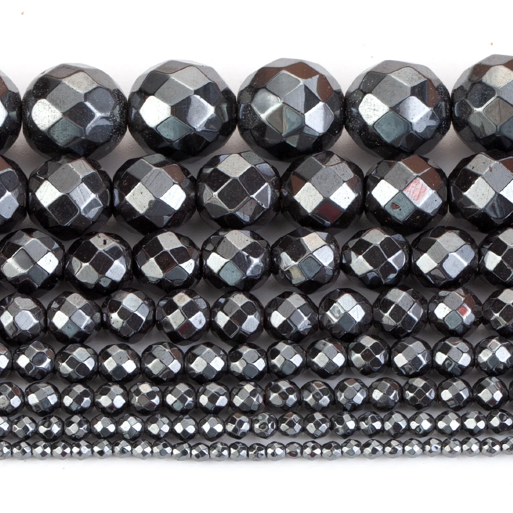 2-12mm Facettierte Runde Natürliche Schwarz Hämatit Stein Lose Perlen Für Schmuck Machen Fit DIY Armband Halskette handgemachte Accessoires – Detail 6