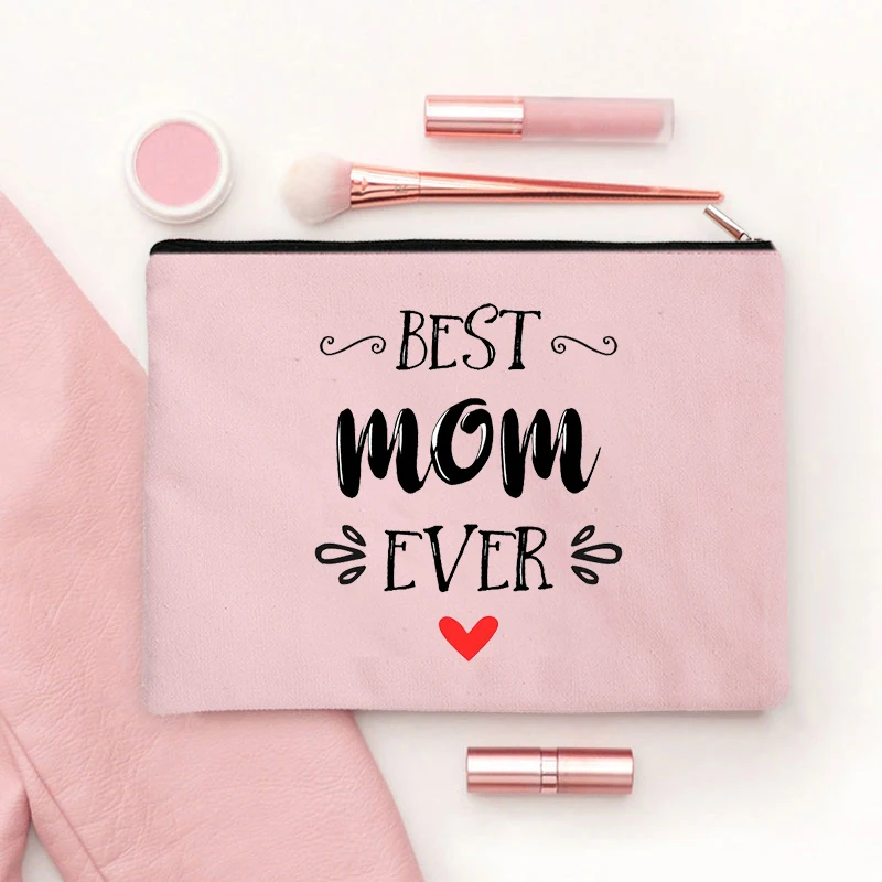 

Text 'Best Mom Forever' Makeup Bag Mother's Day Gifts For Ladies Eco Canvas Travel Toiletry Pouch Cosmetic Bag Luxury Case Purse