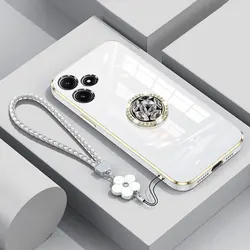 Luxurious Diamond Holder Case with Lanyard Stand Ring for Realme 12 proplus (White)