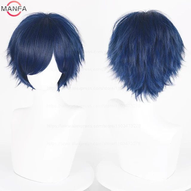 Anime 30cm Short Straight Cosplay Wig Black White Green Brown Purple Blue Gray Red Gold Man Women Heat Resistant Synthetic Hair 3