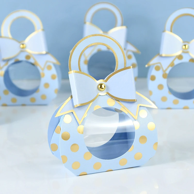 

10pcs Portable Candy Boxes Cute Bow Mini Gift Box with Handle for Birthday Party Baby Shower Wedding Favours Chocolate Candy Box