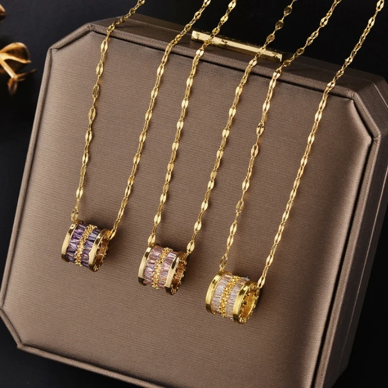 

Luxury Zircon Crystal Pendant Clavicle Chain Necklace For Women No Fade Stainless Steel Jewelry Female Wedding Party Accessories