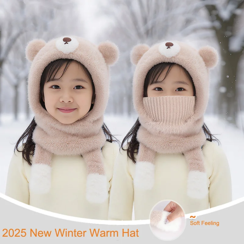 2025 Winter 1pc Neue kinder Balaclava Hut Plüsch Dicke Warme Neck Schal Spielen Im Freien Für Kaltes Wetter winter Warm Halten