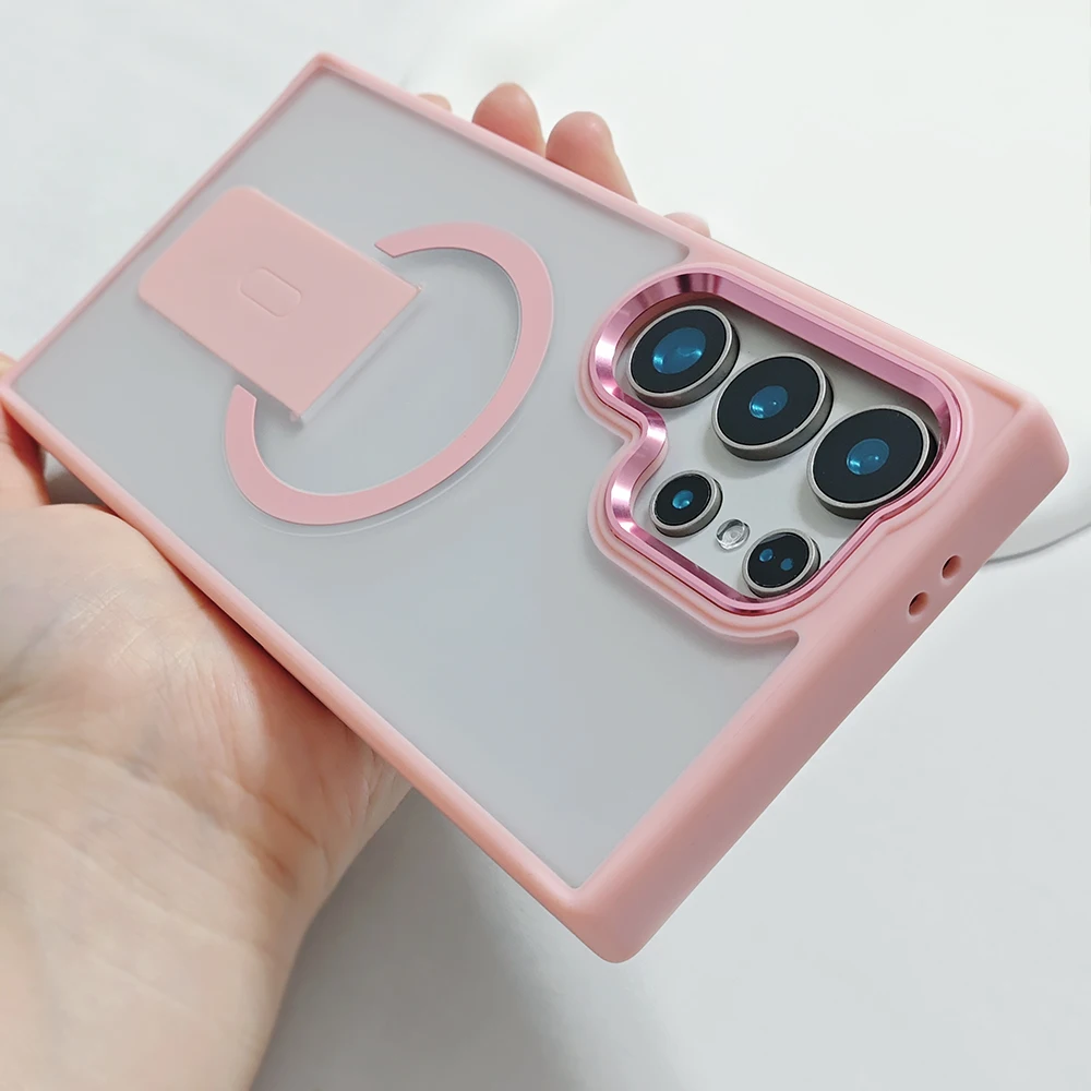 Luxury Magnetic Wireless Charging Case with Folding Stand Holder and Matte Finish