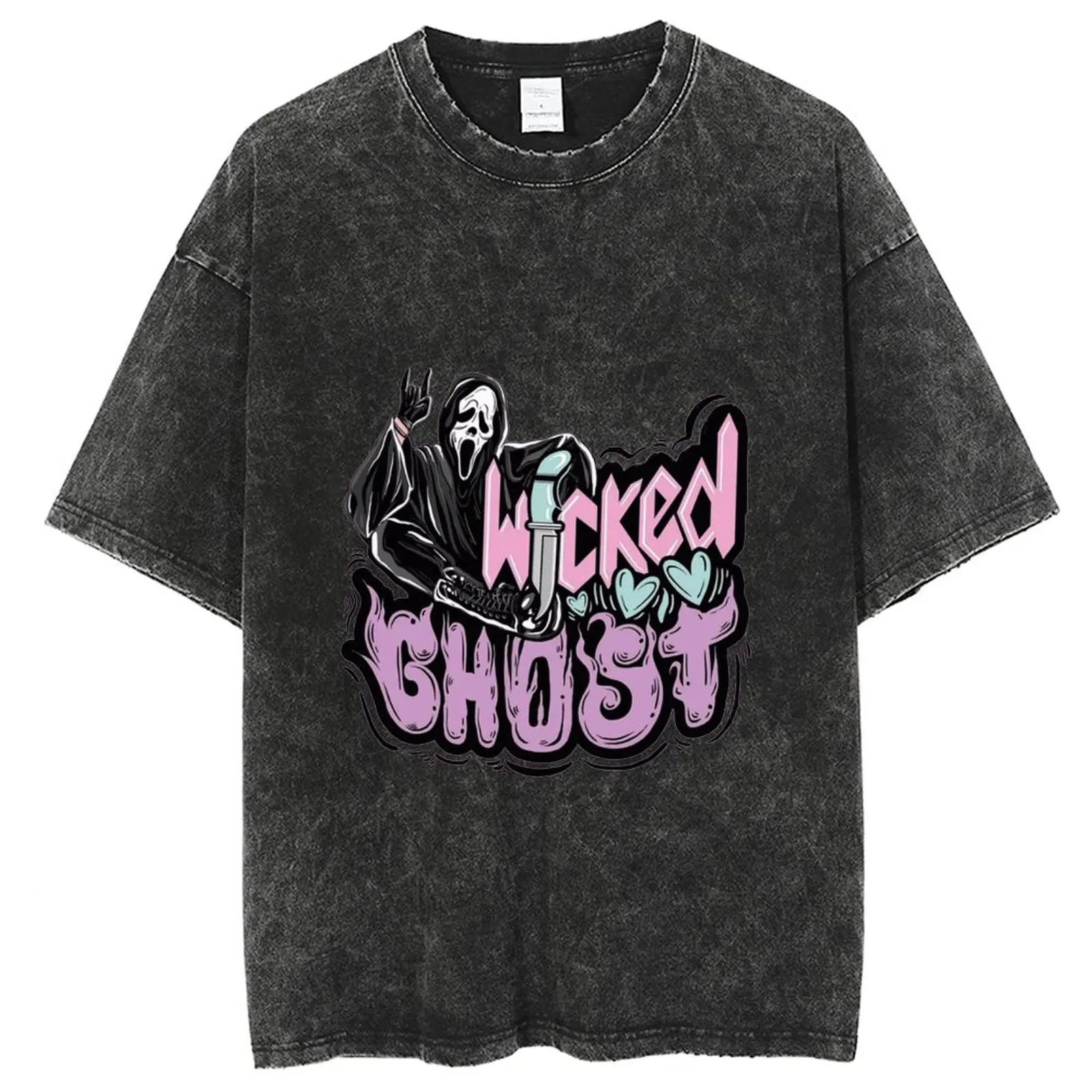 

Футболка мужская промытая с принтом призрака, футболка в стиле Харадзюку, уличная одежда, футболки унисекс в стиле хип-хоп, топы из 100% хлопка в стиле ретро