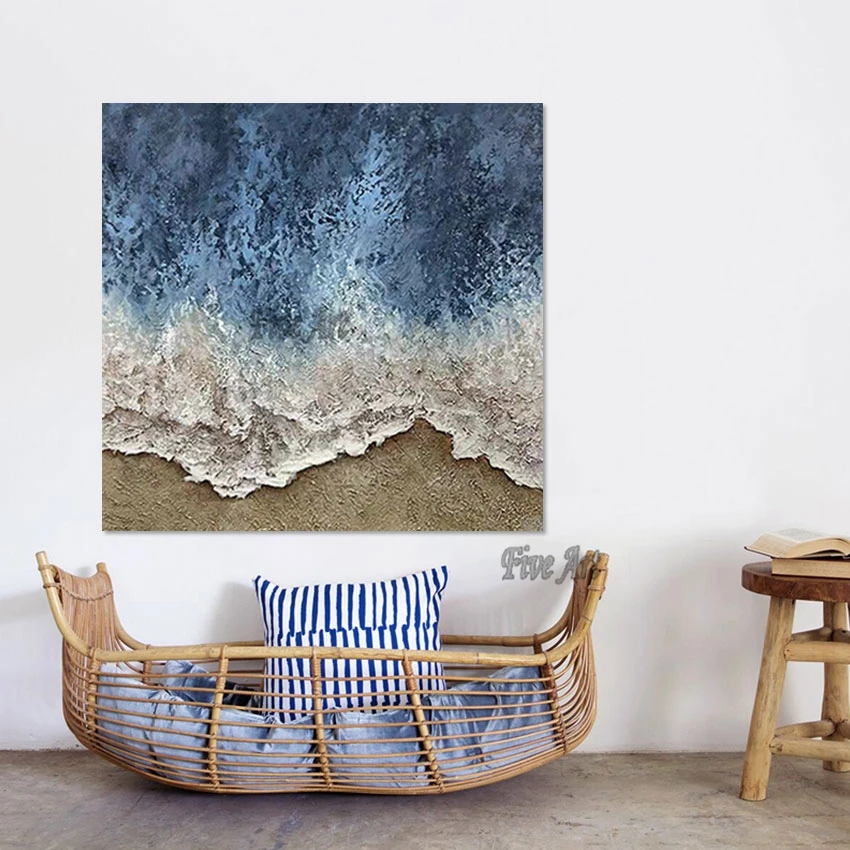 

Abstract Unframed Canvas Wall Natural Scenery Art Painting Aesthetics Rooms Decor Sea Wave With Beach Modern Picture Artwork