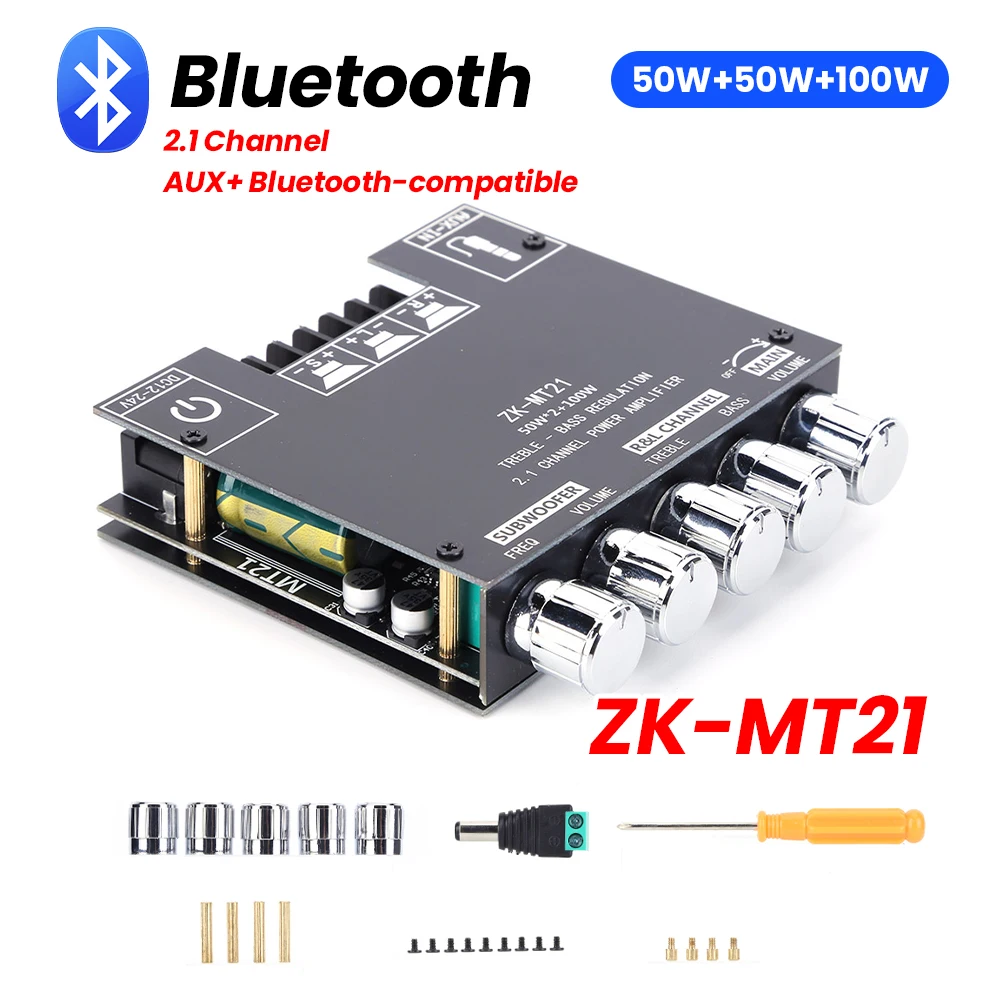 2.1 Channel Bluetooth Digital Power Amplifier Board ZK-HT21 2x160 + 220W AUX Audio Stereo Subwoofer Amp Amplificador Board Module