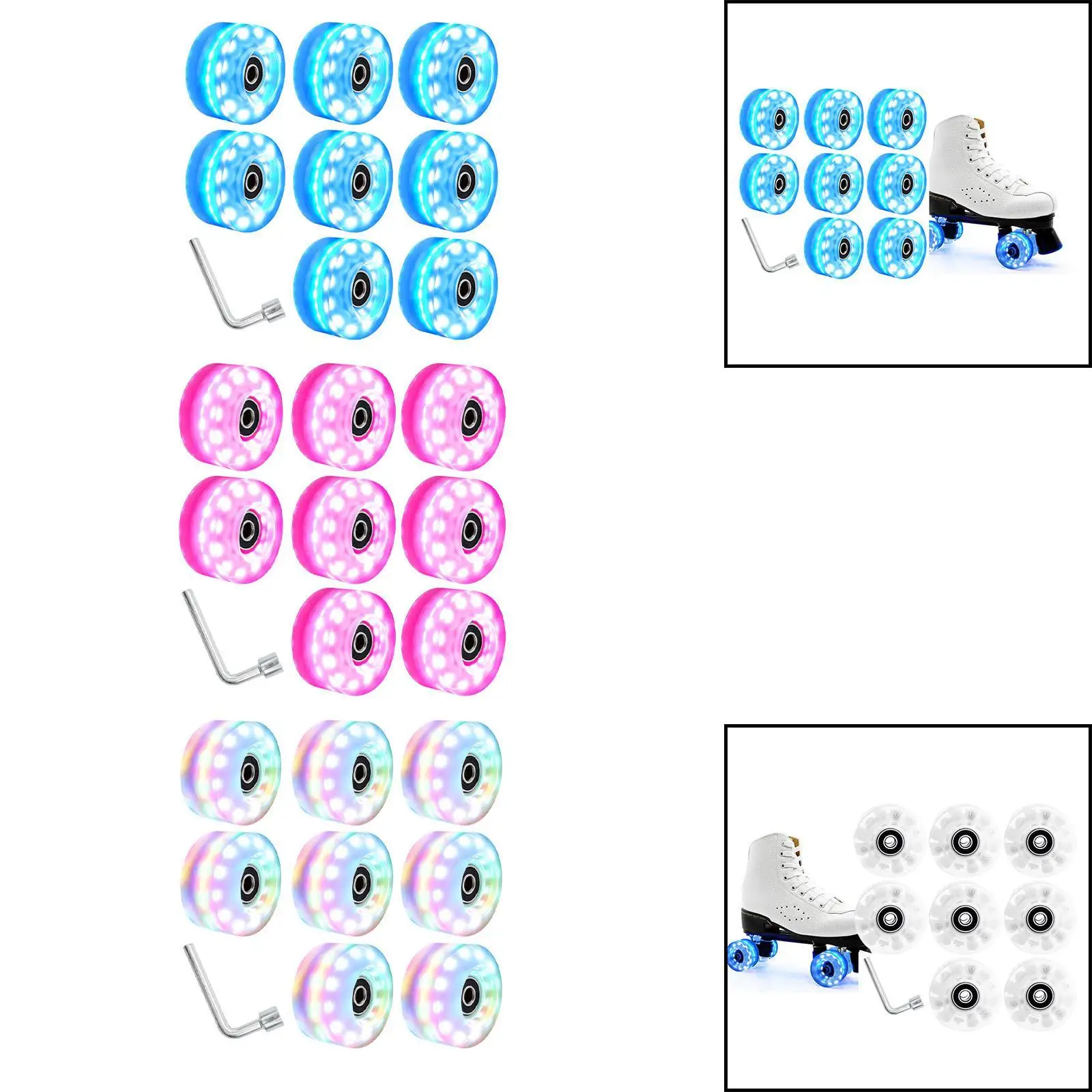 8 Pieces Luminous Roller Skate Wheels with Wrench Accessories 82A Hardness with Bearings Installed Light up Roller Skate Wheels