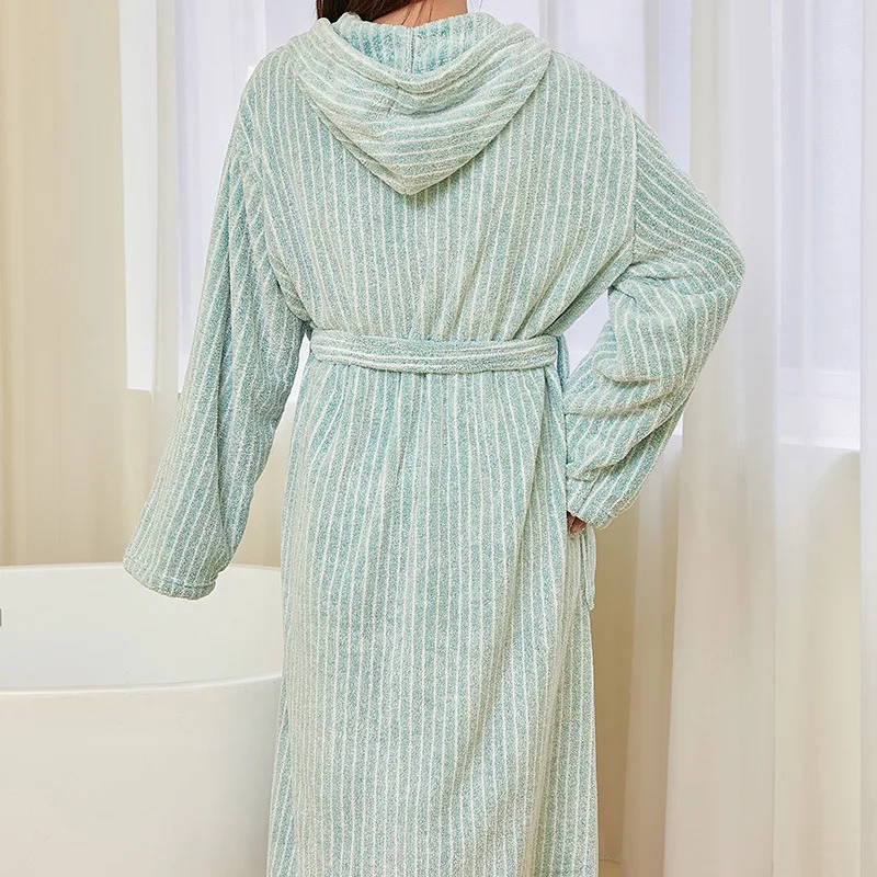Autumn Winter Thick Warm Coral Fleece Couple Loungewear Nightgown Men And Women Hooded Kimono Robe Fleece Sleepwear Bathrobe