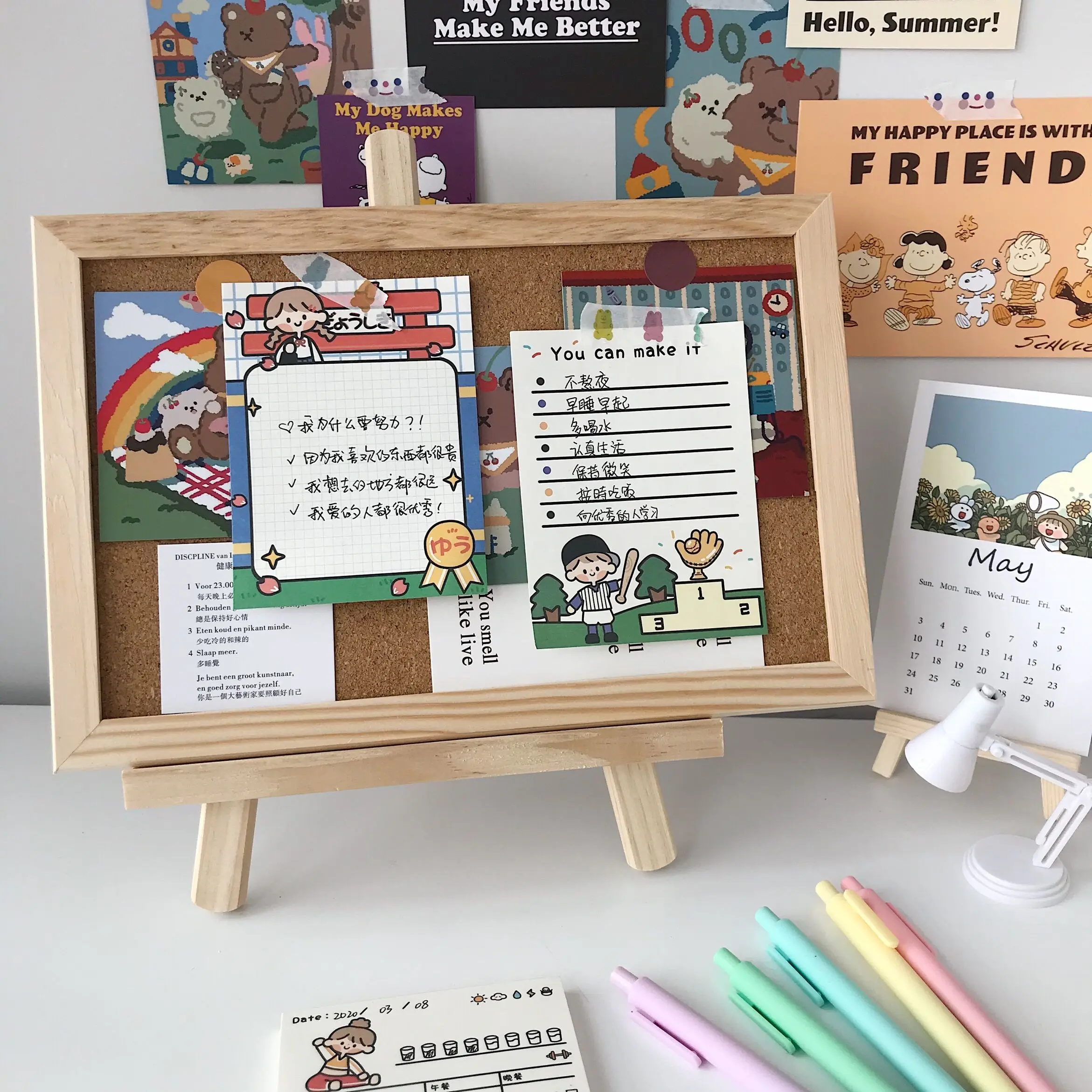Minkys Kawaii Zachte Houten 간단한 메시지 보드 장식 엽서 사진 Muur Kurk Boord 메모 종이 Achtergrond 보드