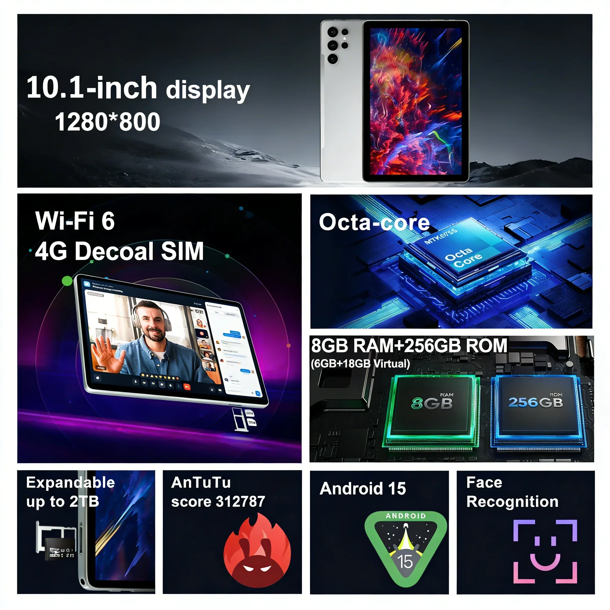 Tablet A17 Pro Max 8+256GB 10.1" FHD Screen 4000mAh Battery Type-C Port GPS Navigation E Book Reader Tablet 2