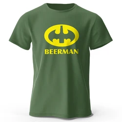 Men's Classic Beer Man Graphic Oversized T-Shirt - 100% Cotton Casual Summer Tee - XXXL (Army Green)