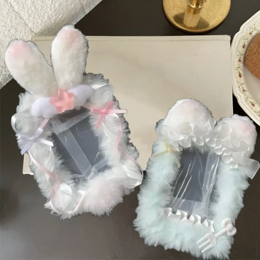 Cute Cat Ear Lace Photo Protector Case Ins Style Cartoon Plush Card Holder Durable Finished Product Diy ID Credit Case School