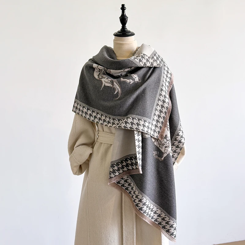 Elegant Zebra Striped Scarf Imitation Cashmere Soft Warm Versatile Shawl Coldproof Windproof Blanket Scarf for Autumn Winter
