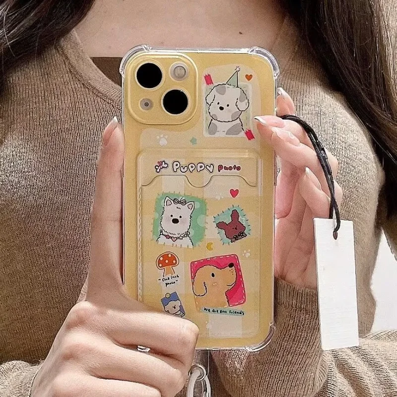 Adorable Pet-Themed Soft Clear Phone Case with Photo Card Wallet Cover