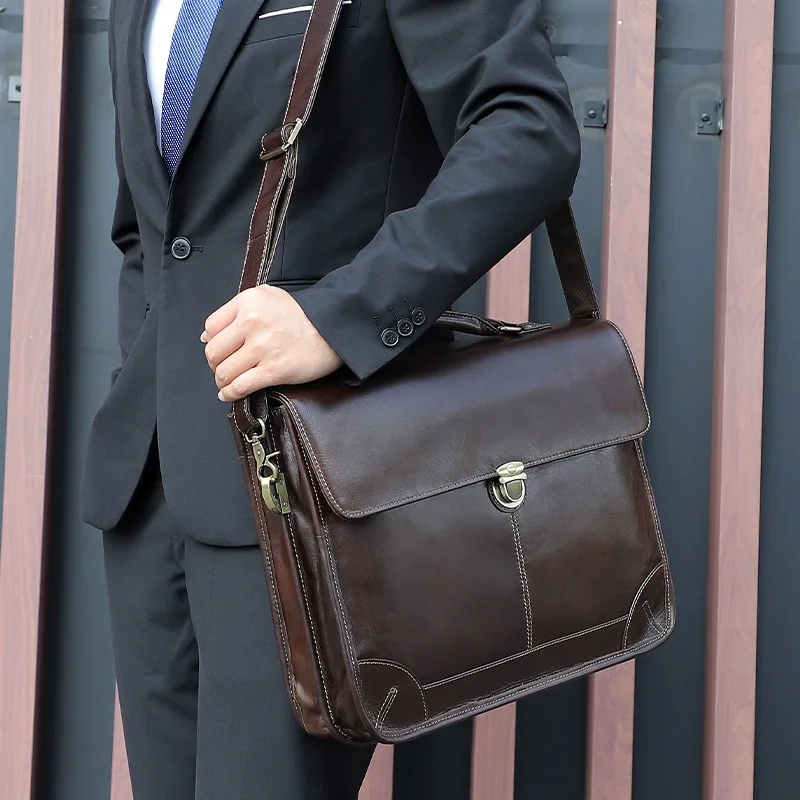 British Style Leather Briefcase Luxury Fashion Designer Shoulder Bag Laptop Business Bag Genuine Leather For Gentleman Sling bag 2