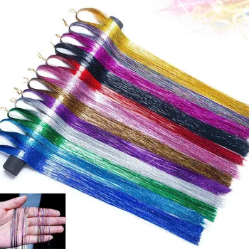 93 cm Sparkle Shiny Hair Tinsel Arcobaleno Fili Abbaglia Donne Hippie per Intrecciare Copricapo Estensioni Dei Capelli Finti Strisce Glitter