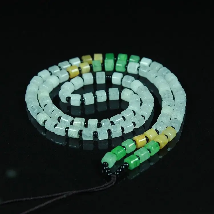 

Fine Natural Jade Pendant Necklace Rope Hand-woven Lanyard Three-color Barrel Bead Jewelry Accessories Neck Decoration Crafts