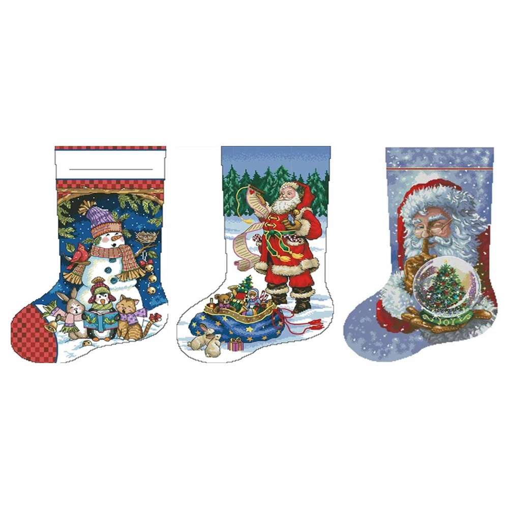 Cross Stitch Kits DIY Cross Stitch Partial Embroidery Kit Stamped Christmas Stocking Hanging Gift