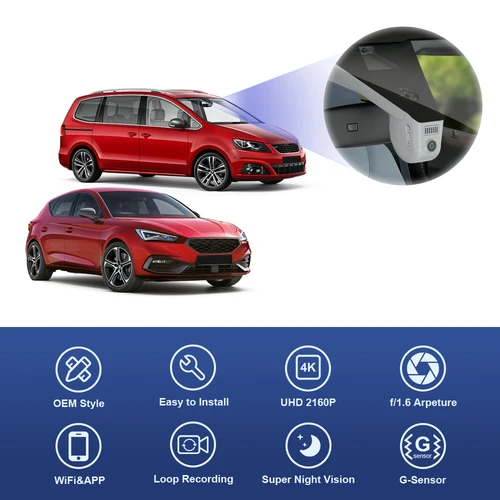 시트 레온 MK3 FR ST 5F 2013 to 2020, 알함브라 711 2016 to 2021,Fitcamx DVR 대시캠 2160P 4K 대시캠, VW용 액세서리 5