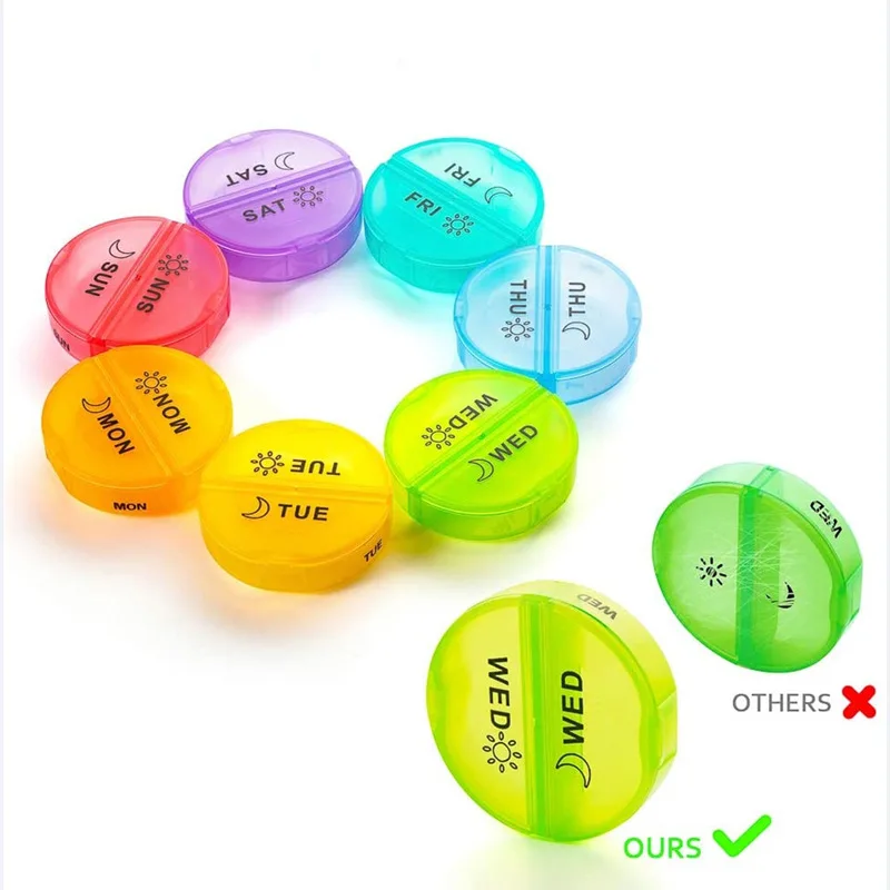 7 Days Daily Pill Box for Medicine French Holder Drug Case Weekly Pill Organizer Tablet Container Waterproof Secret Compartments