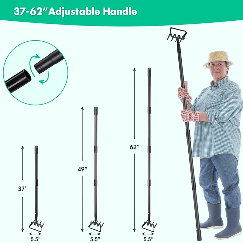 Garden Hoe- 62 Inch Long Stirrup Hoe Garden Tools Cultivator For Weeding, Heavy Duty Garden Hoe With Adjustable Handle 6
