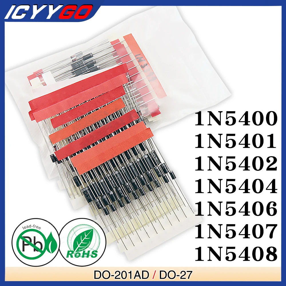 50 Pz 1N5400 1N5401 1N5402 1N5404 1N5406 1N5408 Diodo Raddrizzatore 3A 50V 100V 200V 400V 600V 1000V Do-201Ad Do-27 Assiale 3 Amp