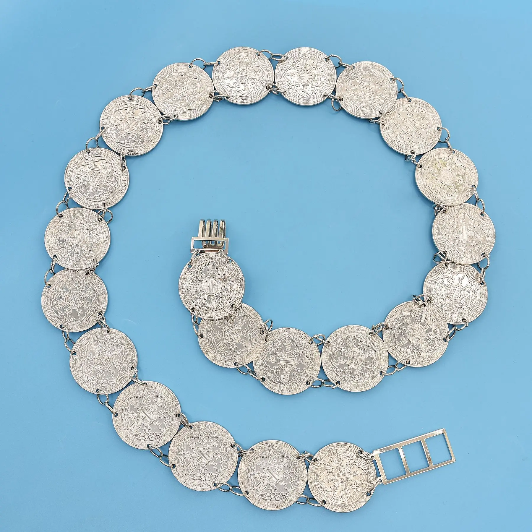 Silver Big Coins Beaded Metal Belts Fashion Bohemian Ethnic Summer Beach Dress Waist Belly Chains Thailand India Body Jewelry