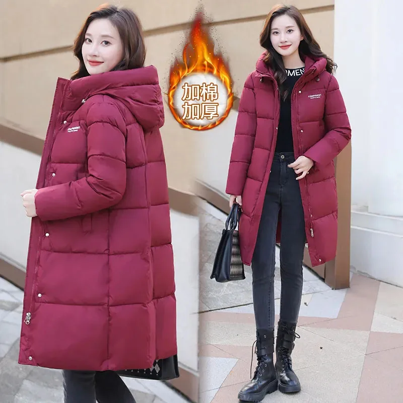

New Quality Womens Down Cotton Coat Long Hooded Parker Overcoat Fashion Winter Female Thicke Warm Padded Jackets Cotton Clothes