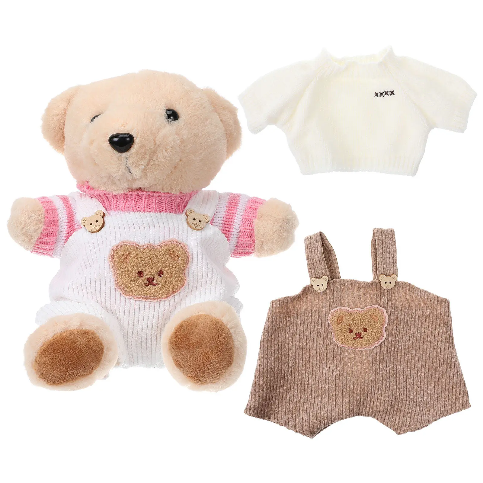 2 세트 박제 동물 옷 곰 의상 스웨터 서스펜더 바지 30Cm 작은 박제 동물 드레싱을 위한 부드러운 원단