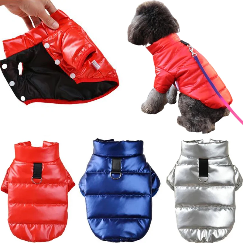 

Winter Pet Waterproof Coats Warm Thicken Puppy Jacket Bright PU Leather Dog Vest for Small Dogs Clothes Chihuahua Teddy Costumes