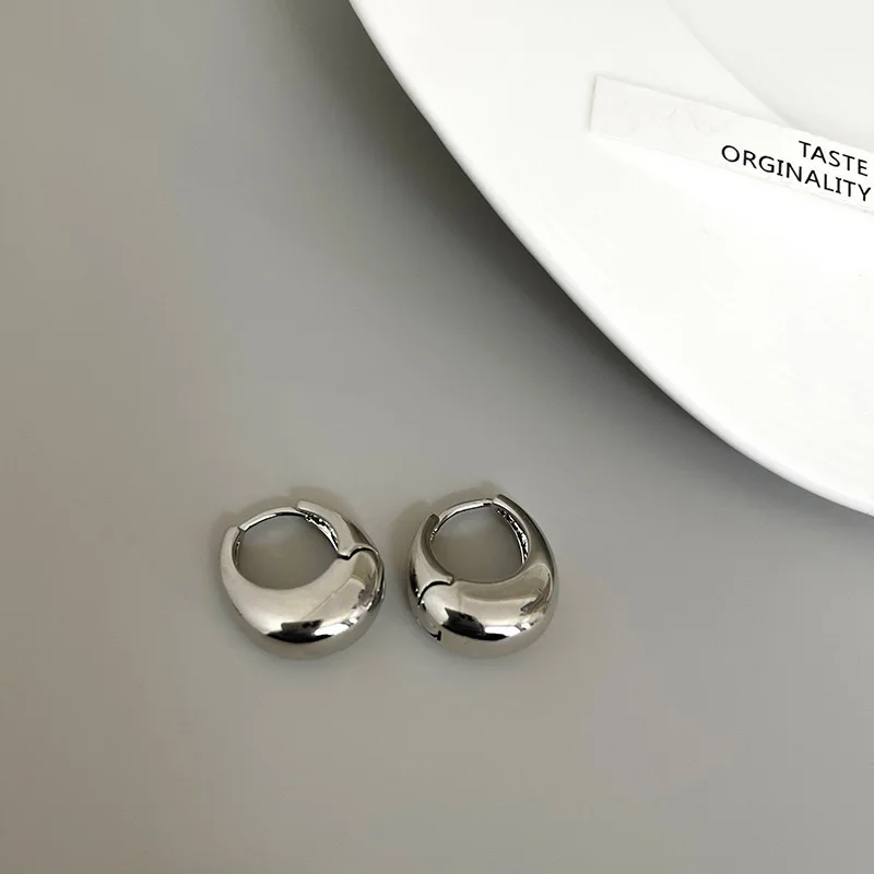 Stainless Steel Smooth Metal Chunky Hoop Earrings For Women Girls Fashion Round Circle Hoops Statement Earrings Punk Jewelry 6