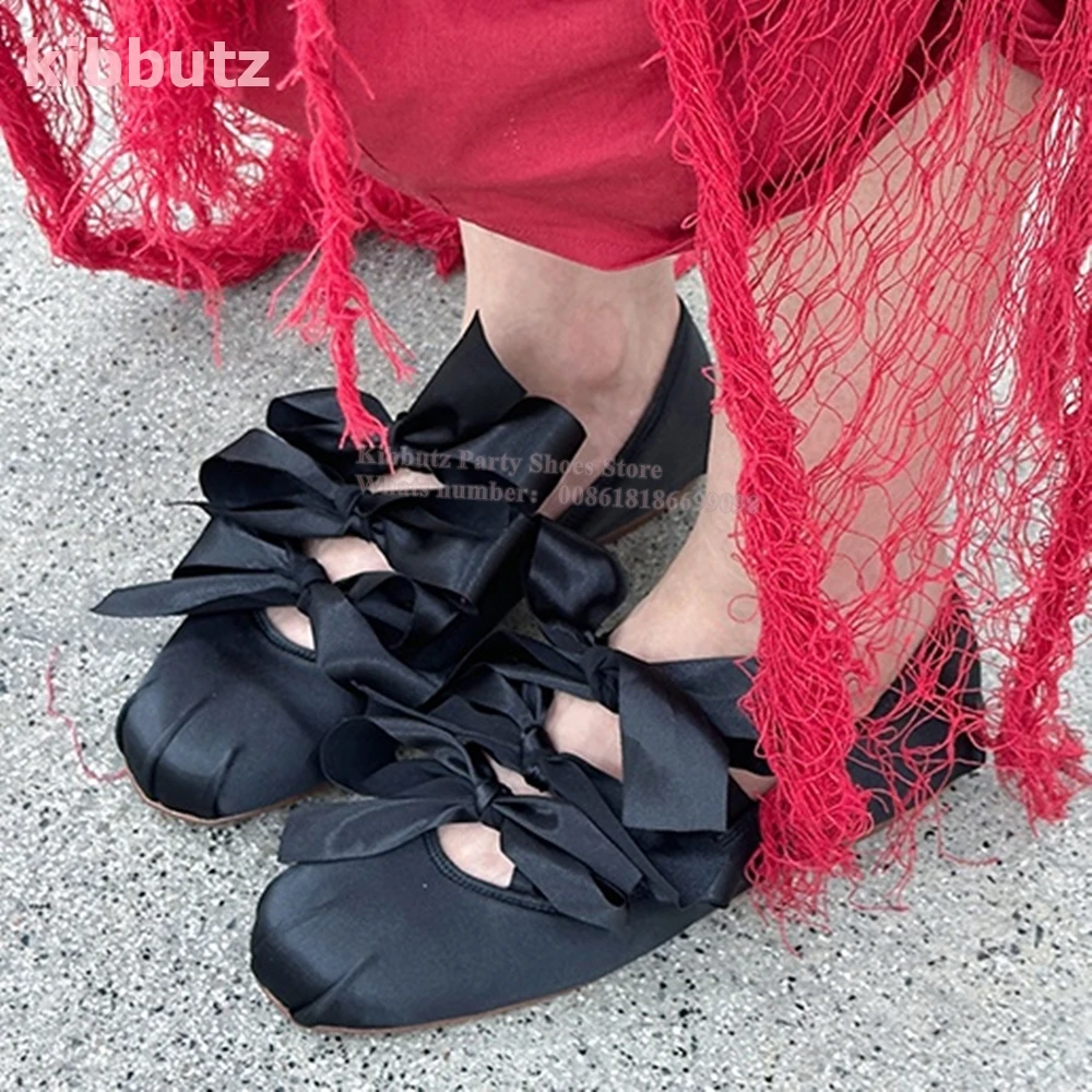 

Satin Bows Ballet Pumps Mixed Color Round Toe Flat With Slip-On Fashion Elegant Sexy Novelty Party Dress Concise Women Shoes New