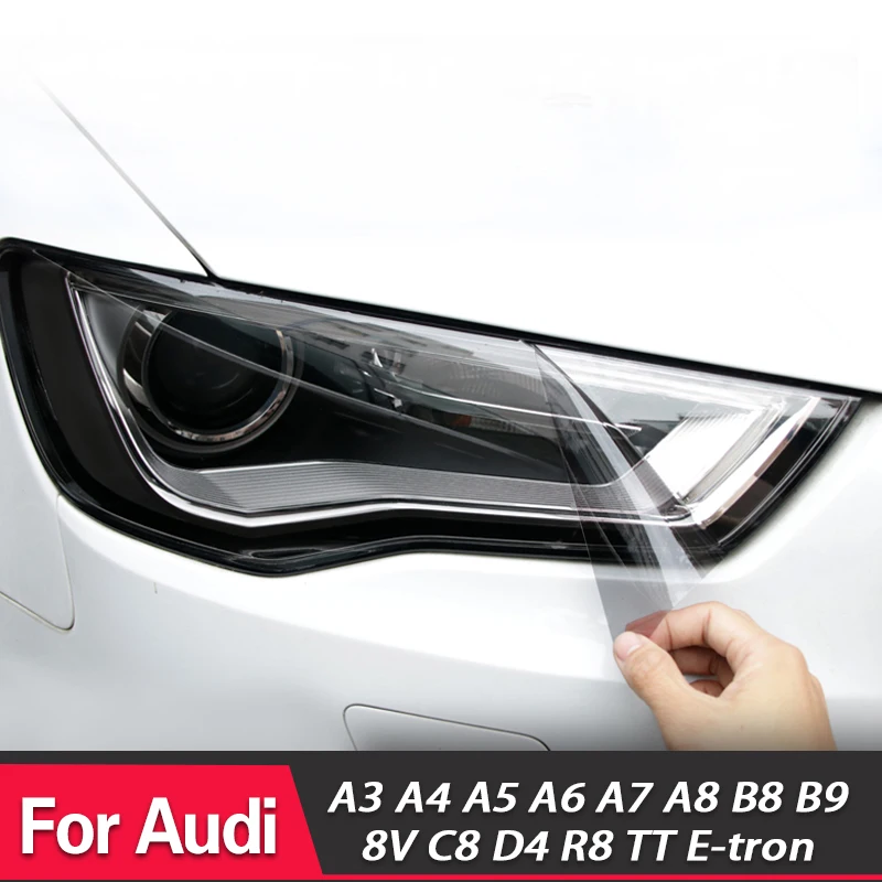 2Pcs Car Headlight Protective Film Smoked Black TPU Sticker For Audi A4
